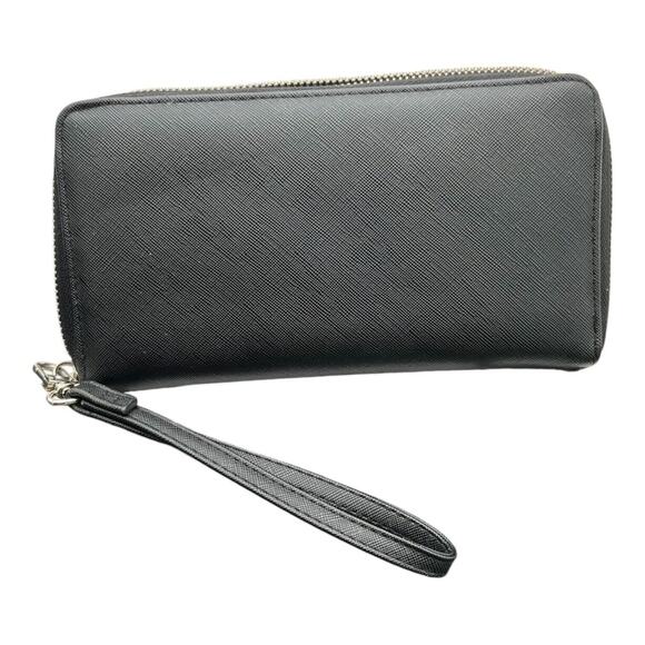 Betsey Johnson Bow Wallet Wristlet Zip Around Black Pink Interior 80s 90s Retro - Picture 2 of 8